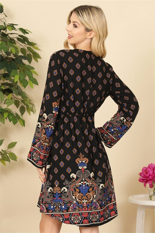 Flared Sleeve Printed Dress