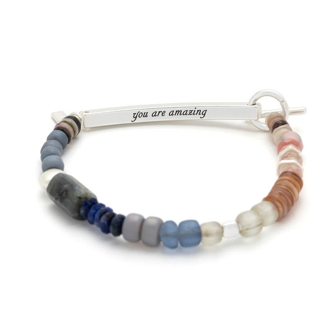 Hidden Message Bracelet - Boss B♥tch/Rose Quartz/Silver