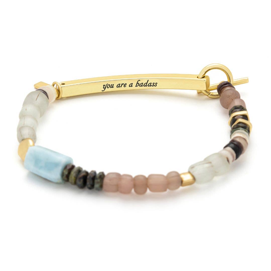 Hidden Message Bracelet - Boss B♥tch/Rose Quartz/Silver