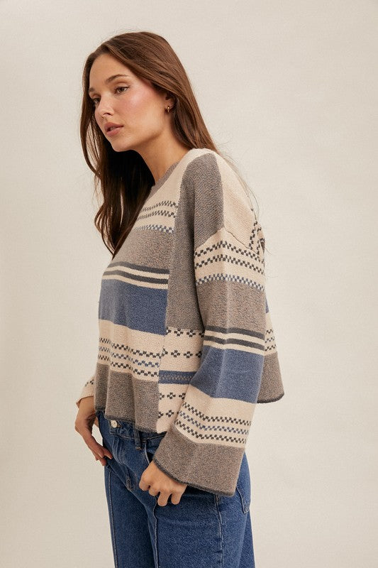 Multi Pattern Mid Length Sweater