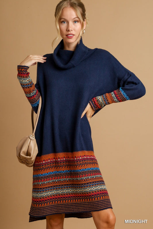 Knit Sweater Cowl Neck Dress