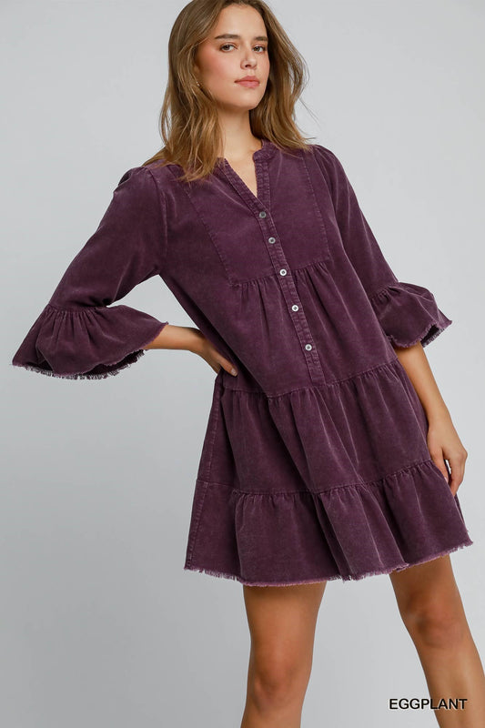 Corduroy Button Front Shift Dress