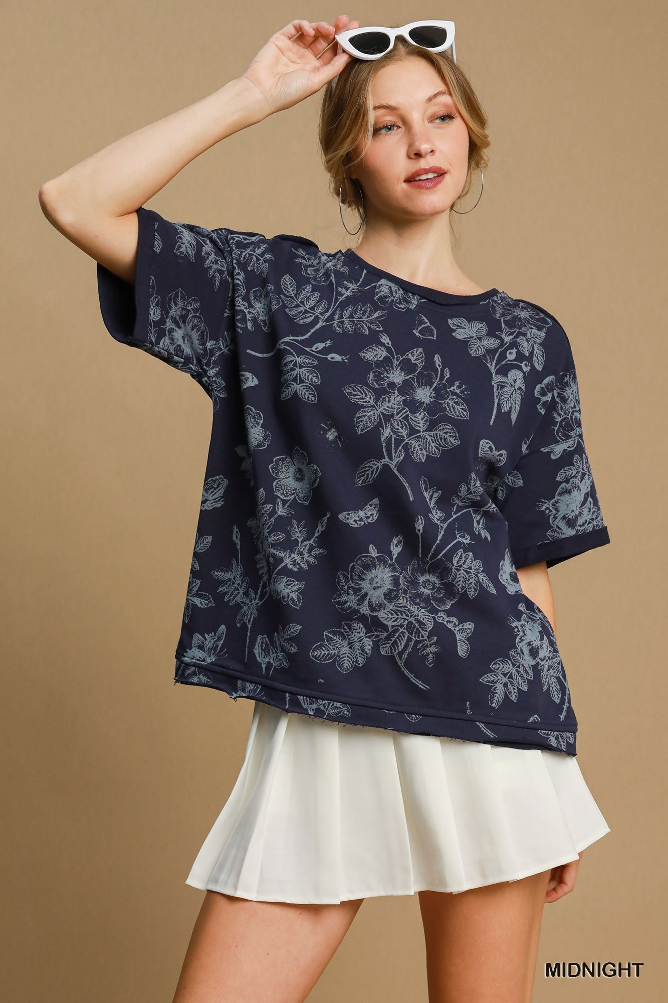 French Terry Floral Print Short Sleeve Top