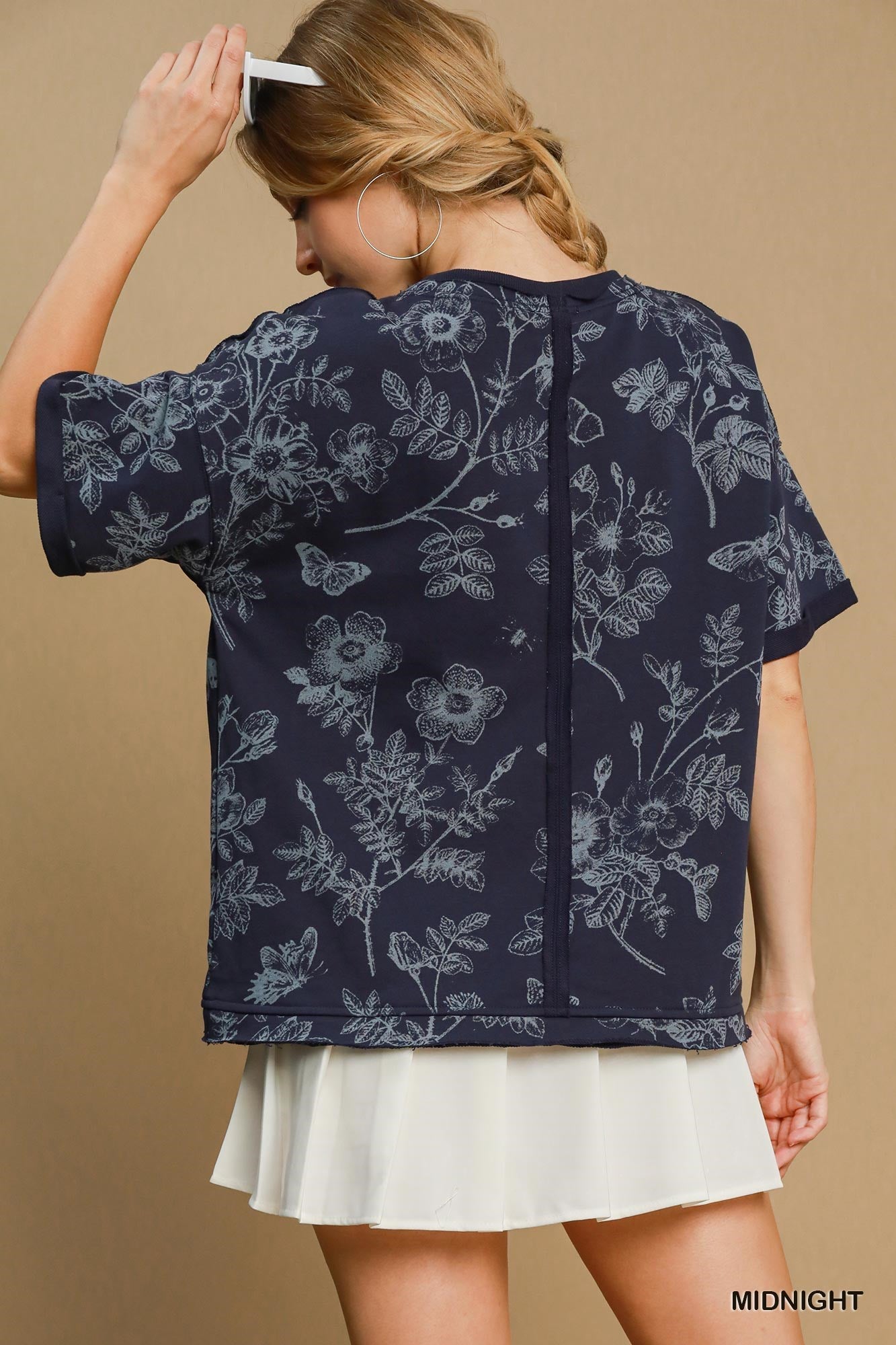 French Terry Floral Print Short Sleeve Top