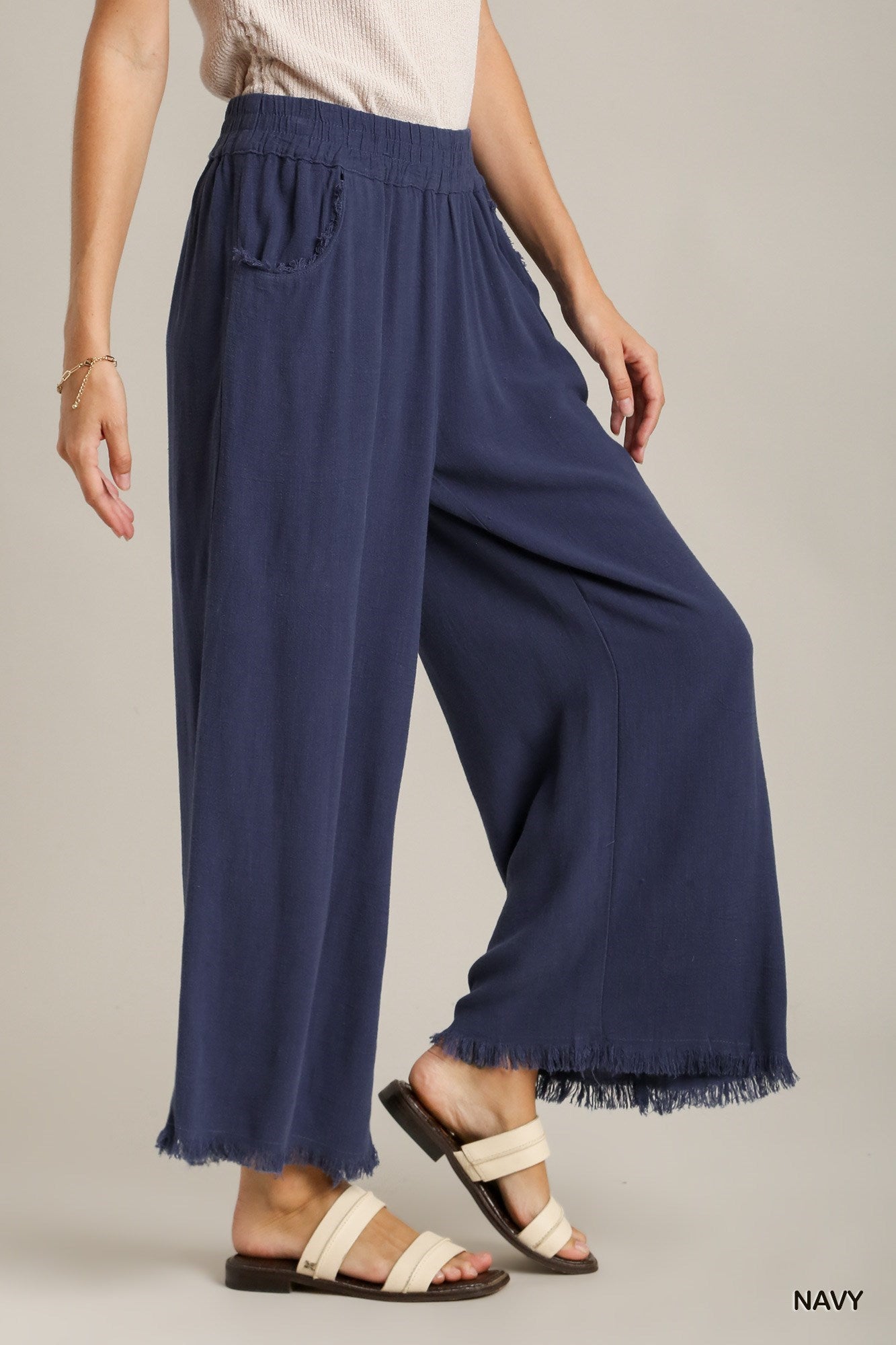 Frayed Hem Linen Blend Pant