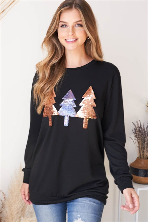 Sequin Tree Long Sleeve Top