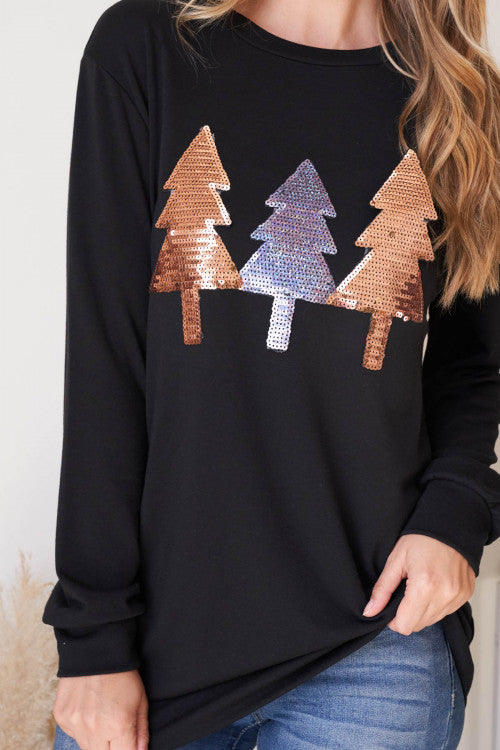 Sequin Tree Long Sleeve Top