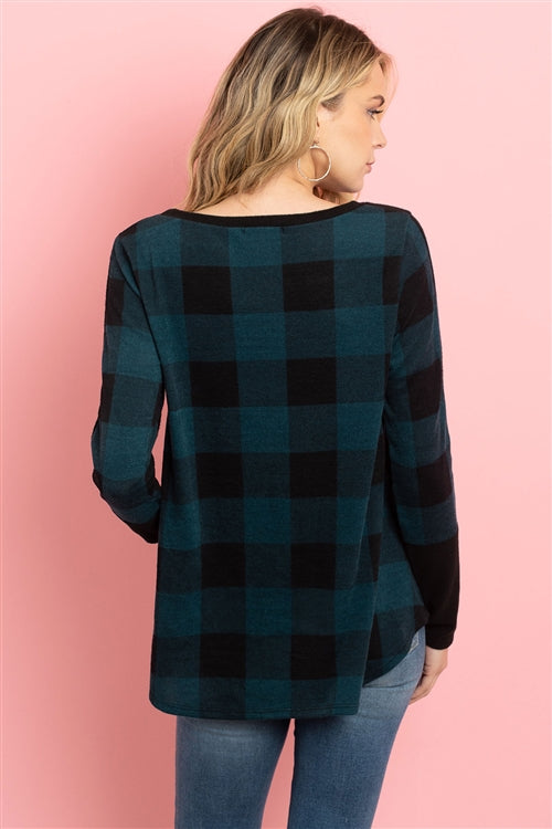 Plaid Contrast Fleece Long Sleeve