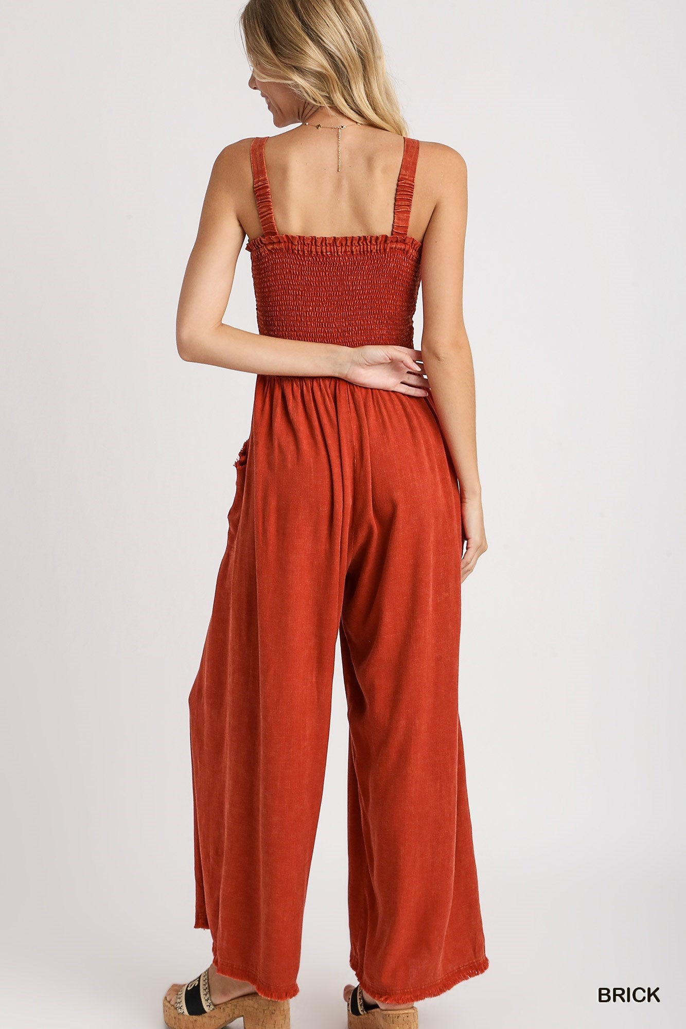 Linen Blend Frayed Hem Jumpsuit