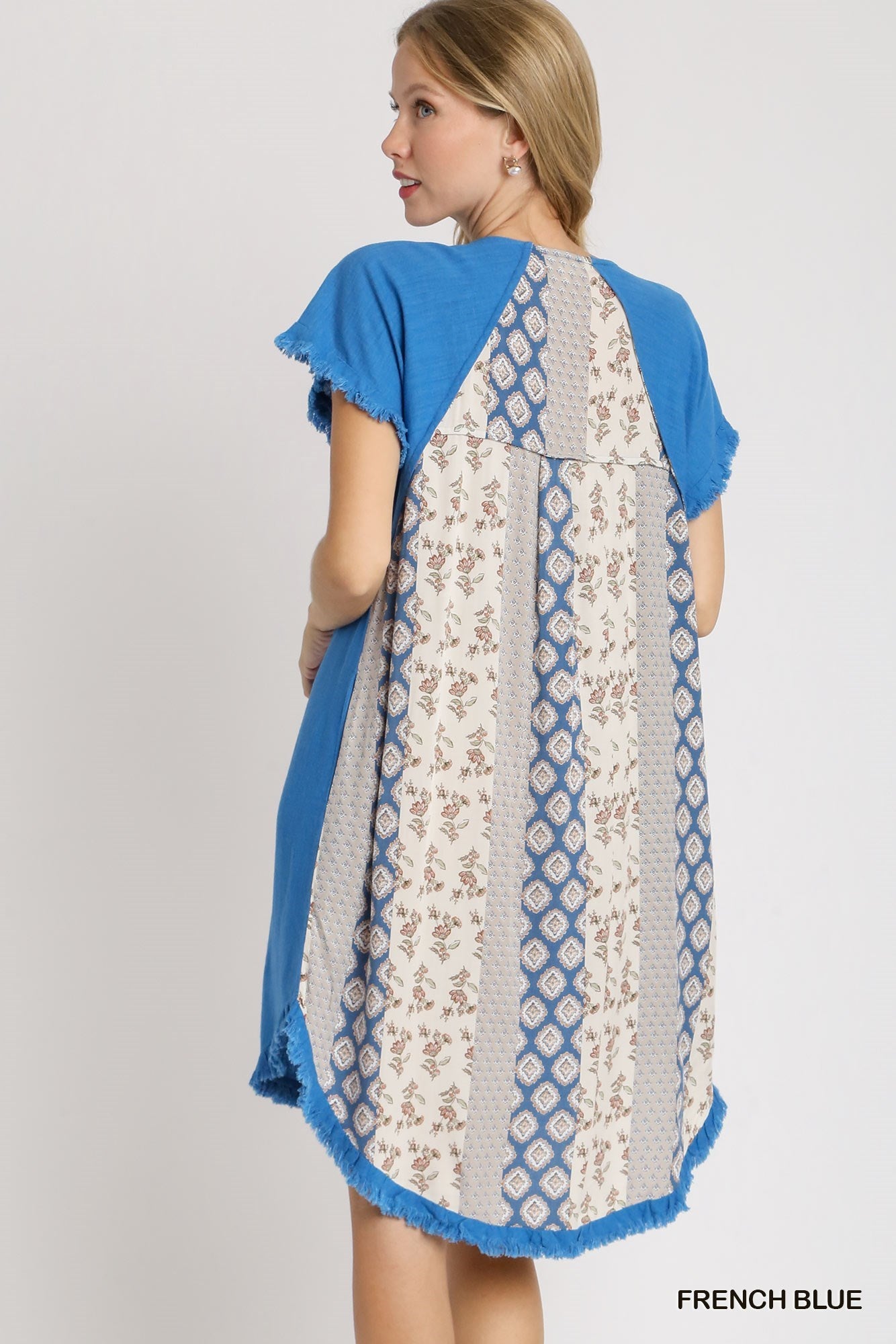 Linen Blend w/back Detail Shift Dress