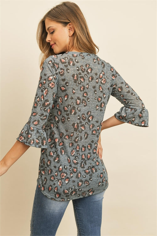 Bell Sleeve Animal Print Top