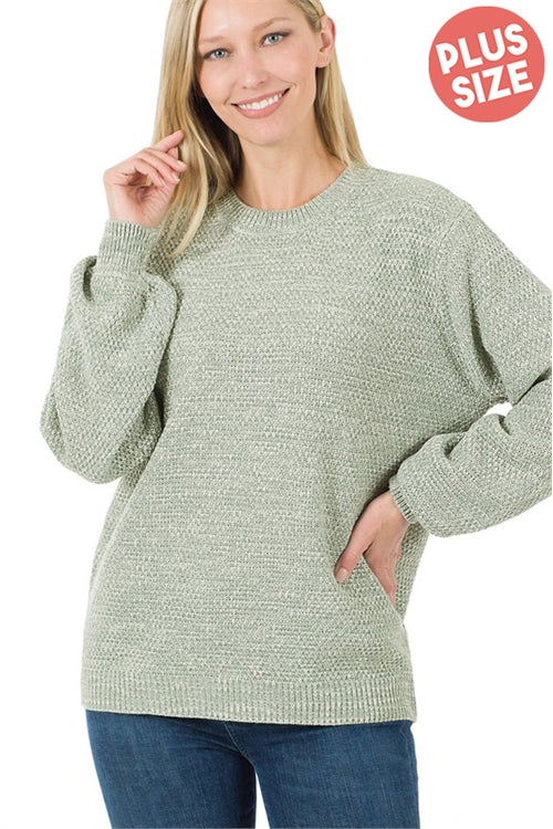 Plus Size Balloon Sleeve Melange Sweater