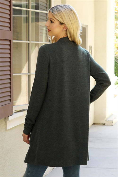 Solid Long Open Cardigan