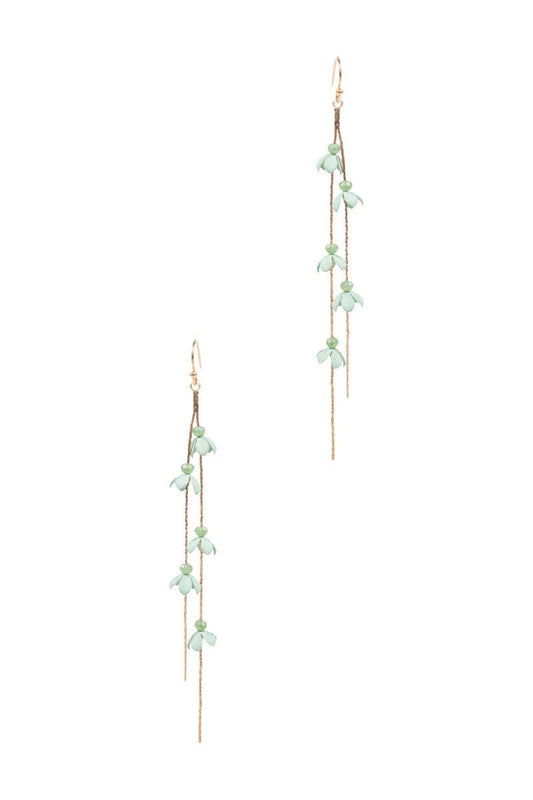 Colored Flower Linear Hook Earrings