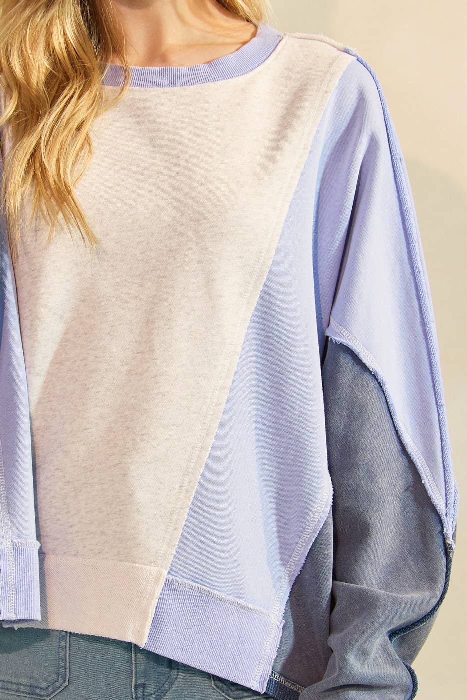MINERAL WASH COLOR BLOCK DOLMAN SLEEVE PULLOVER