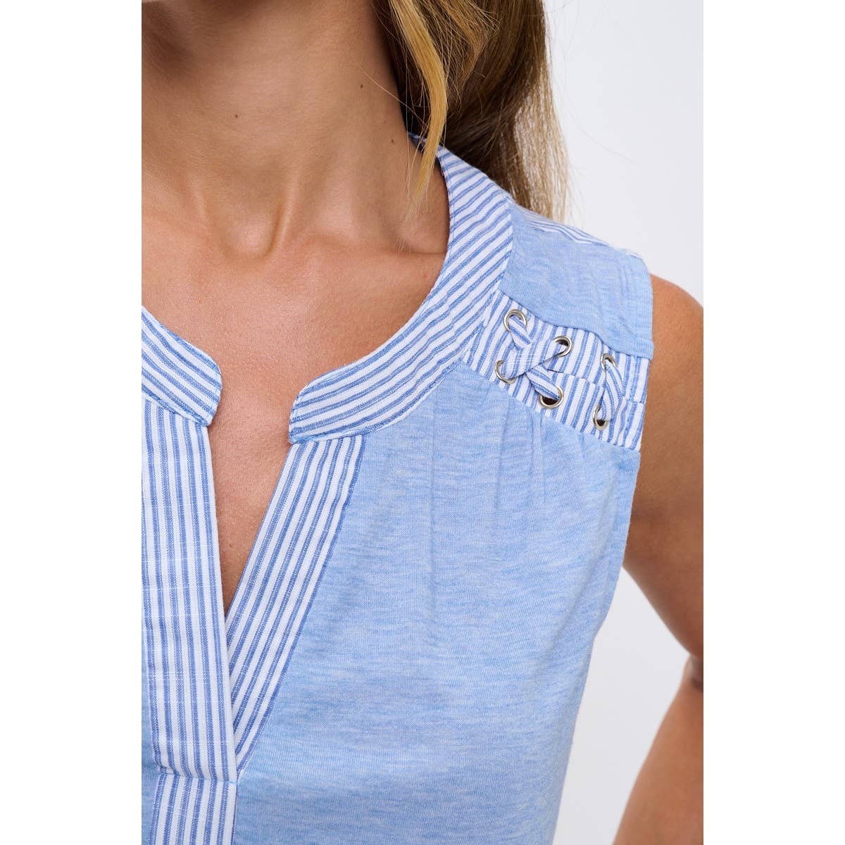 MANDARIN GROMMET SHOULDER TANK SHIRT