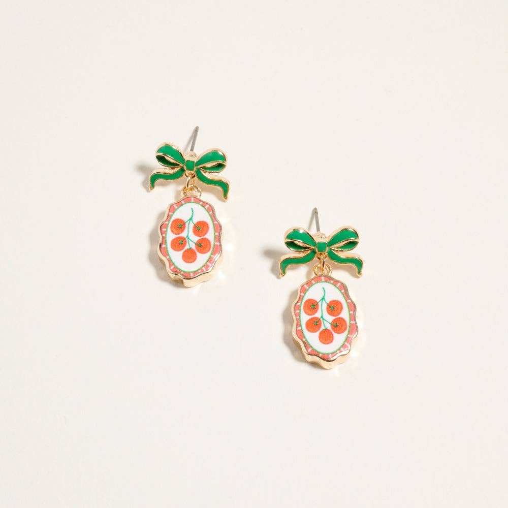 Vintage Print Tile Enamel Bow Earrings