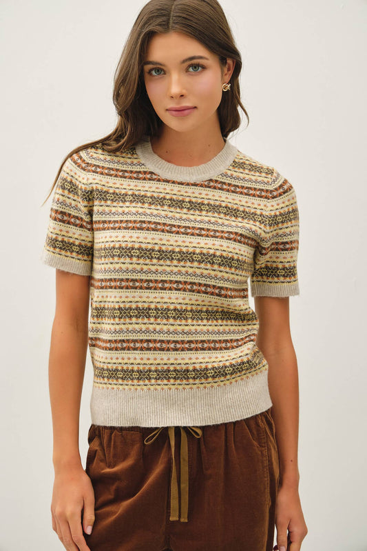 FAIR ISLE SHORT SLEEVE SWEATER
