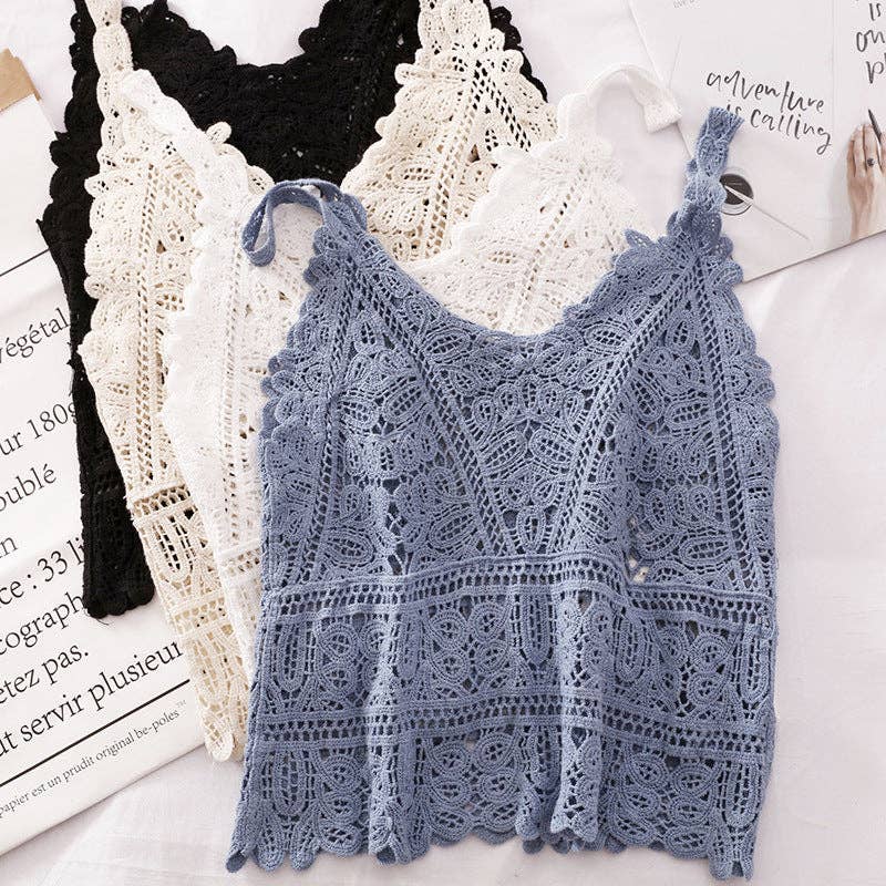 Solid Color Crochet Lace Hollow Camisole Top