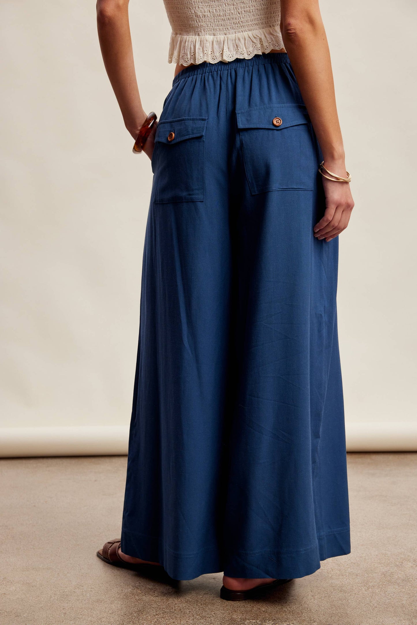 Pleated Waist Wide Leg Pants