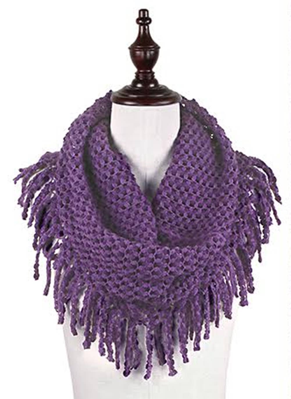 Solid Tube Infinity Scarf with Fringes