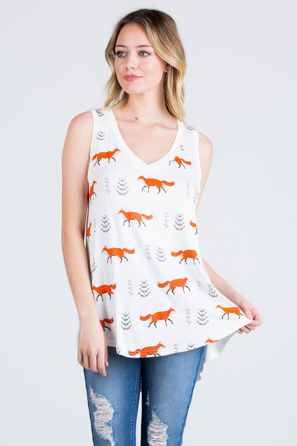 All Over Fox Print Flowy Tanktops