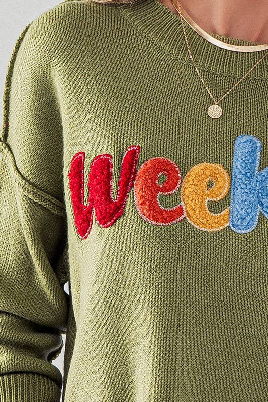 Embroidered WEEKEND Sweater