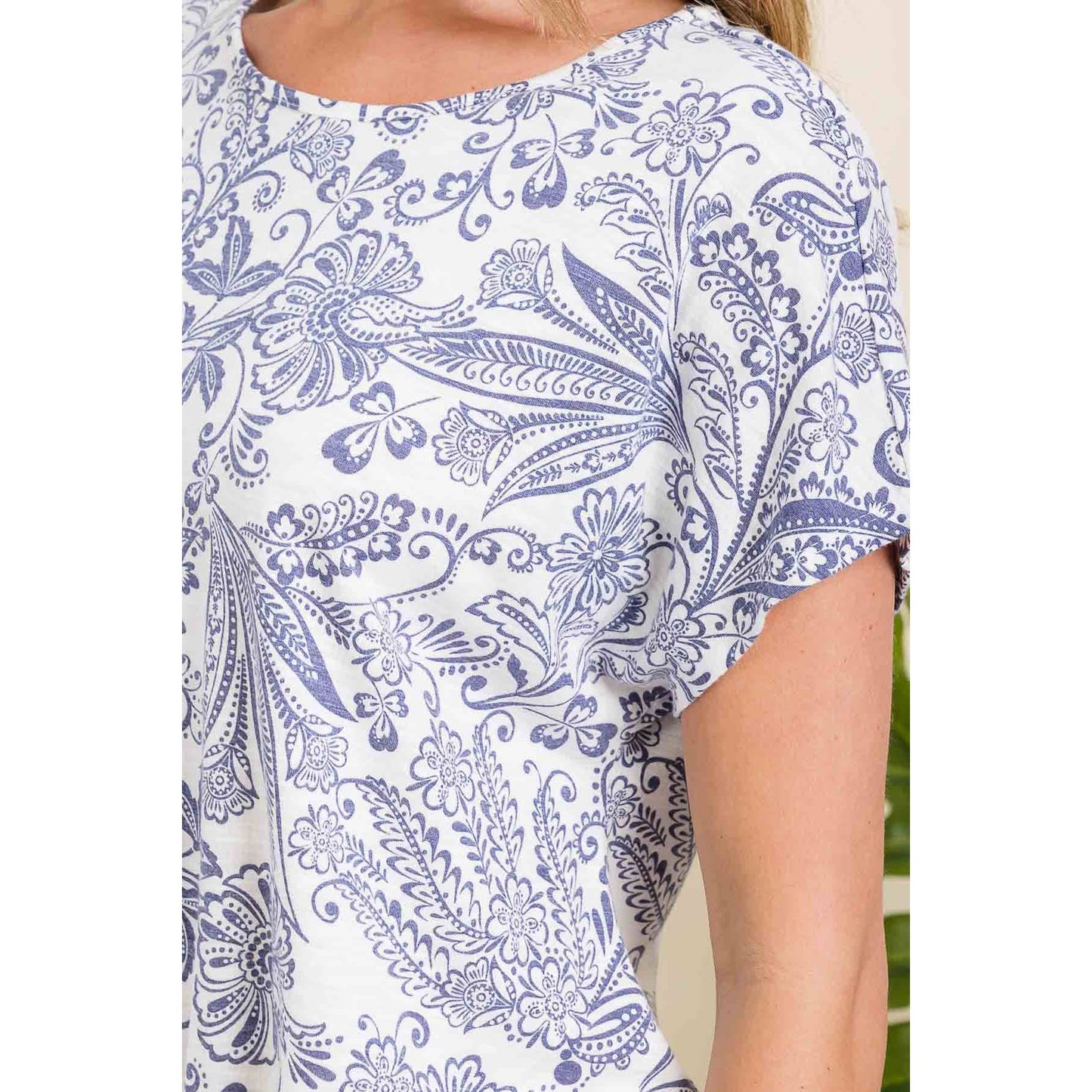 PAISLEY RAYON SLUB KNOT FRONT DOLMAN