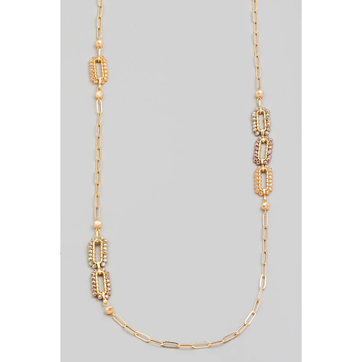 Beaded Oval Chain Long Necklace