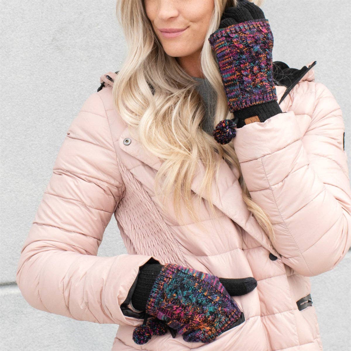 CC Women's Touchscreen Glove w/ Cuff & Pom