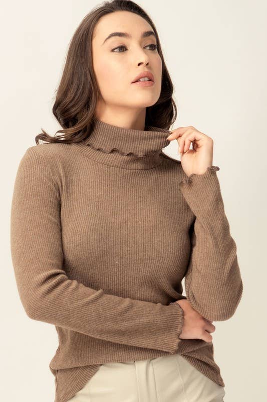 RIB BRUSH KNIT LONG-SLEEVE TURTLENECK