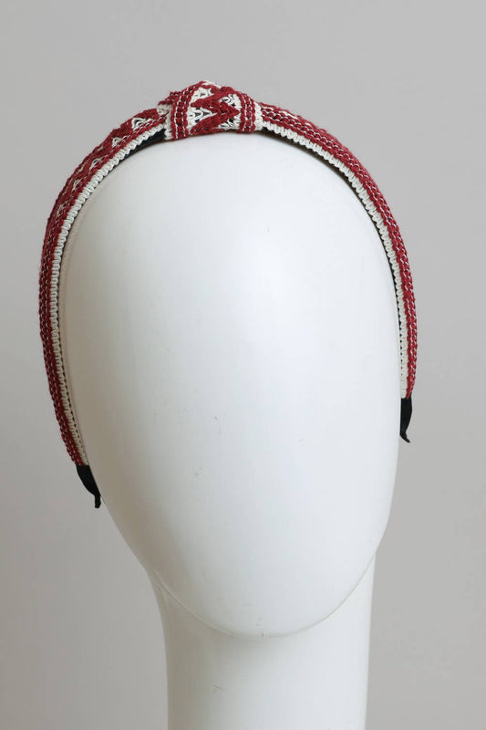 Burgundy Embroidered Stitch Boho Knotted Headband