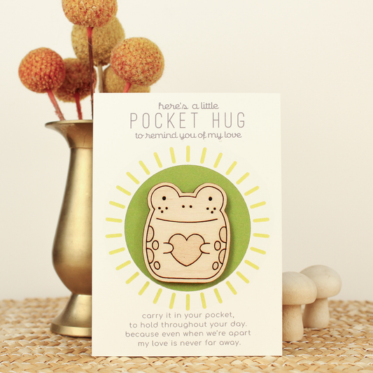 Wooden Pocket Hug, Frog. Thinking of You Gift