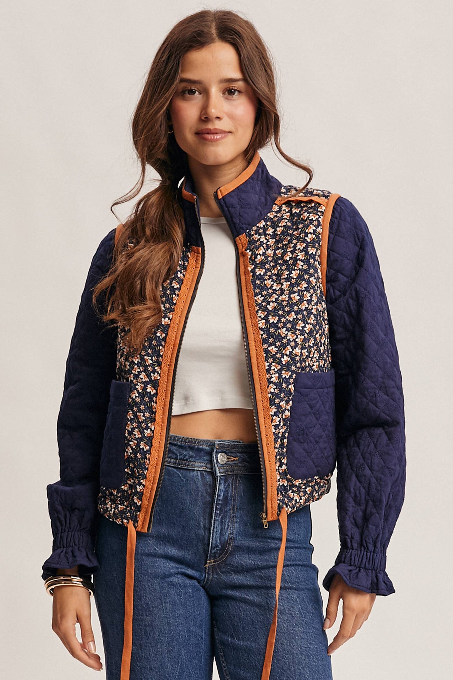 Quilted Floral Zip Jacket