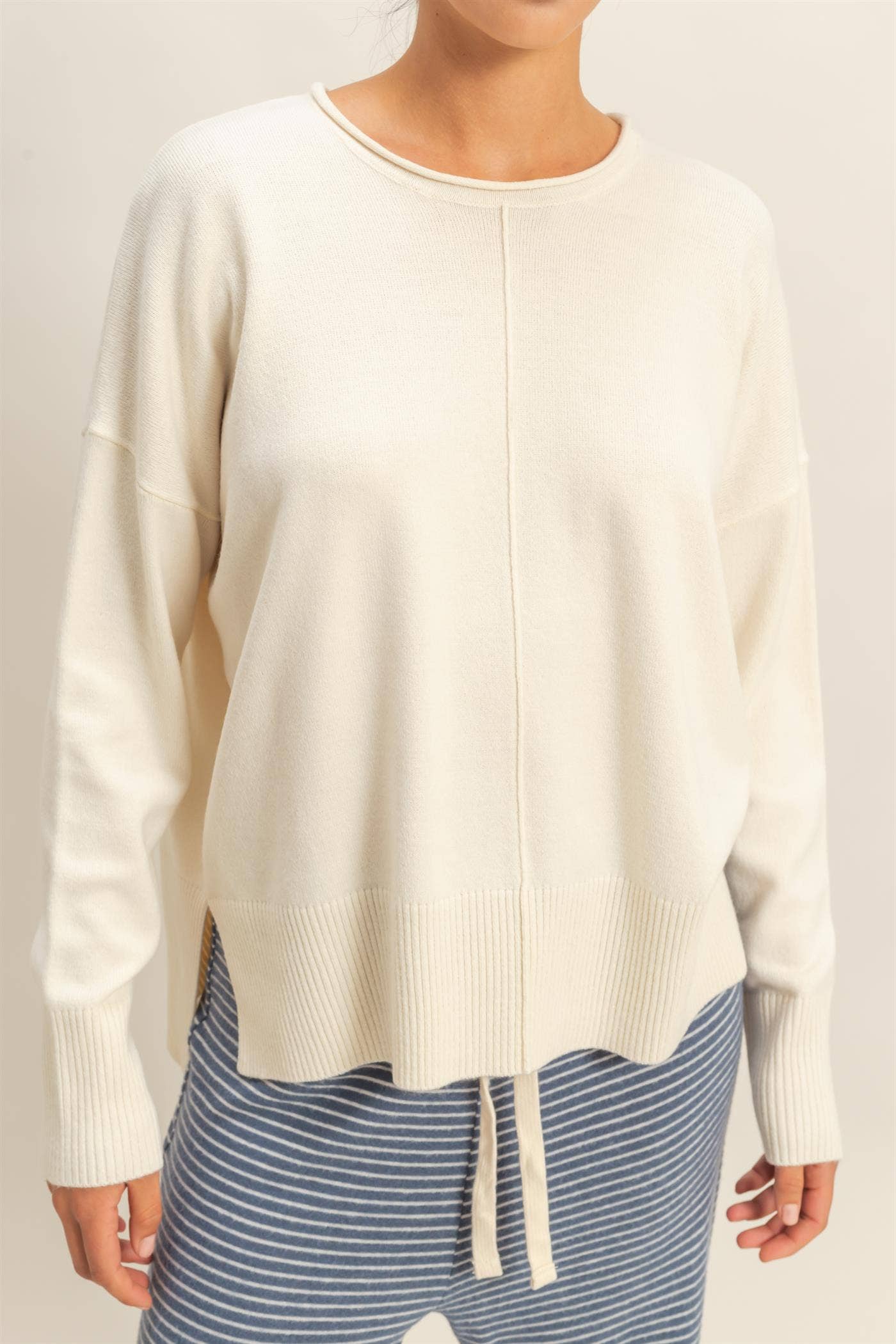 Round Roll Neck Drop Shoulder Sweater