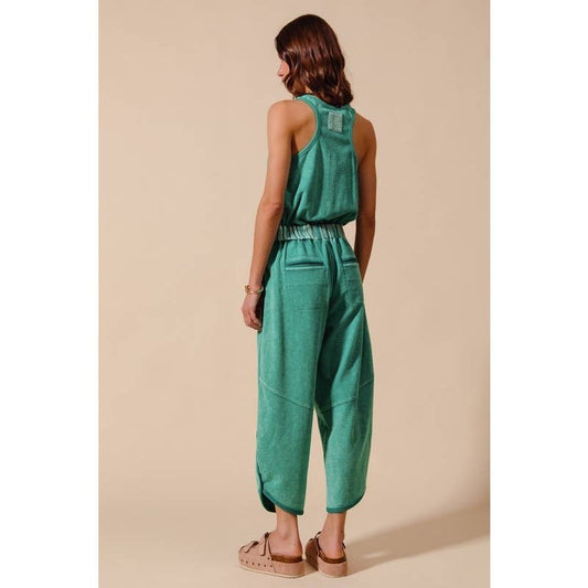 Mineral Washed Snap Front Terry Jumpsuit