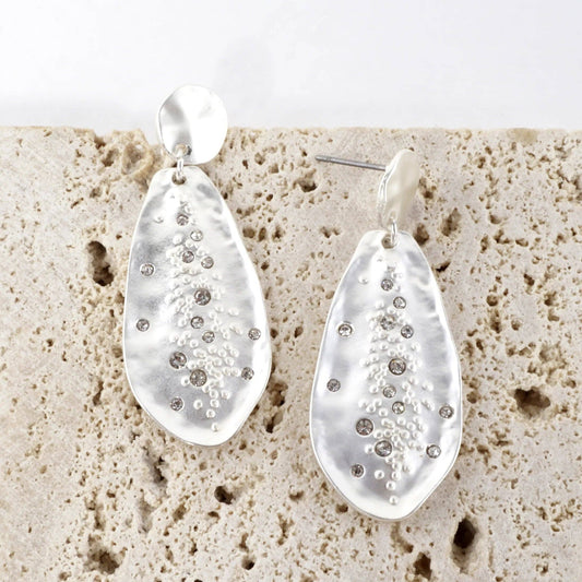 Organic Hammered Drop Sprinkle Crystal Earrings