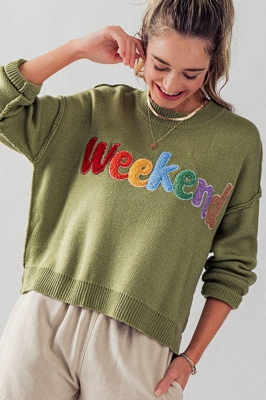 Embroidered WEEKEND Sweater