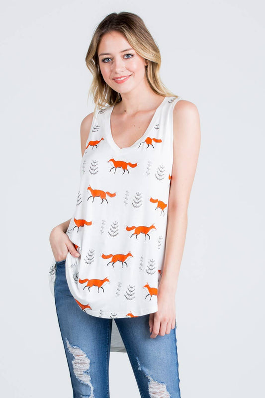 All Over Fox Print Flowy Tanktops