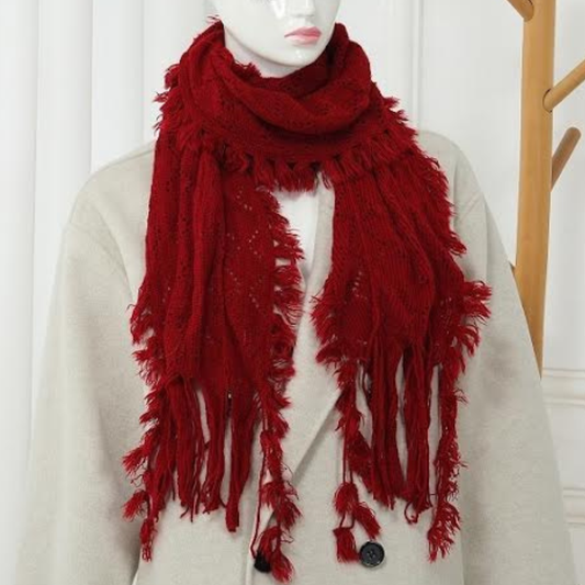 TASSEL FRINGED KNIT OBLONG SCARF
