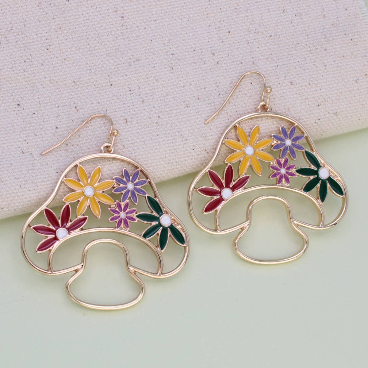 Multicolor Mushroom Gold Floral Earrings