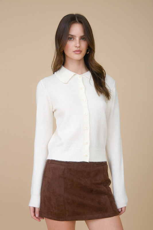 COLLARED BUTTON DOWN LONG SLEEVE KNIT CARDIGAN