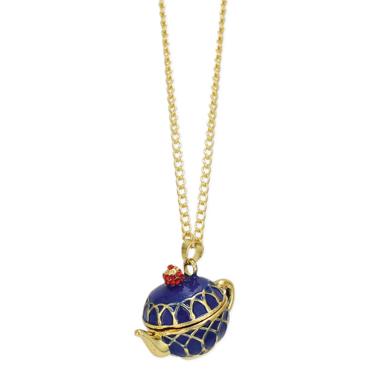 Spot of Tea Blue Teapot Locket Necklace