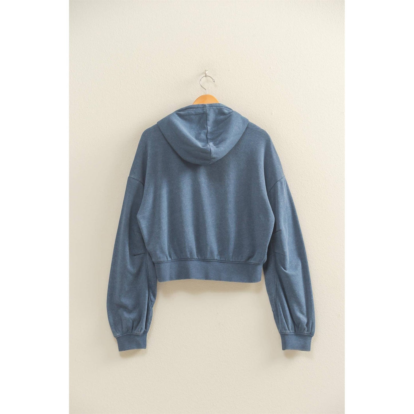 V-Neck Drawstring Detail Long Sleeve Crop Hoodie