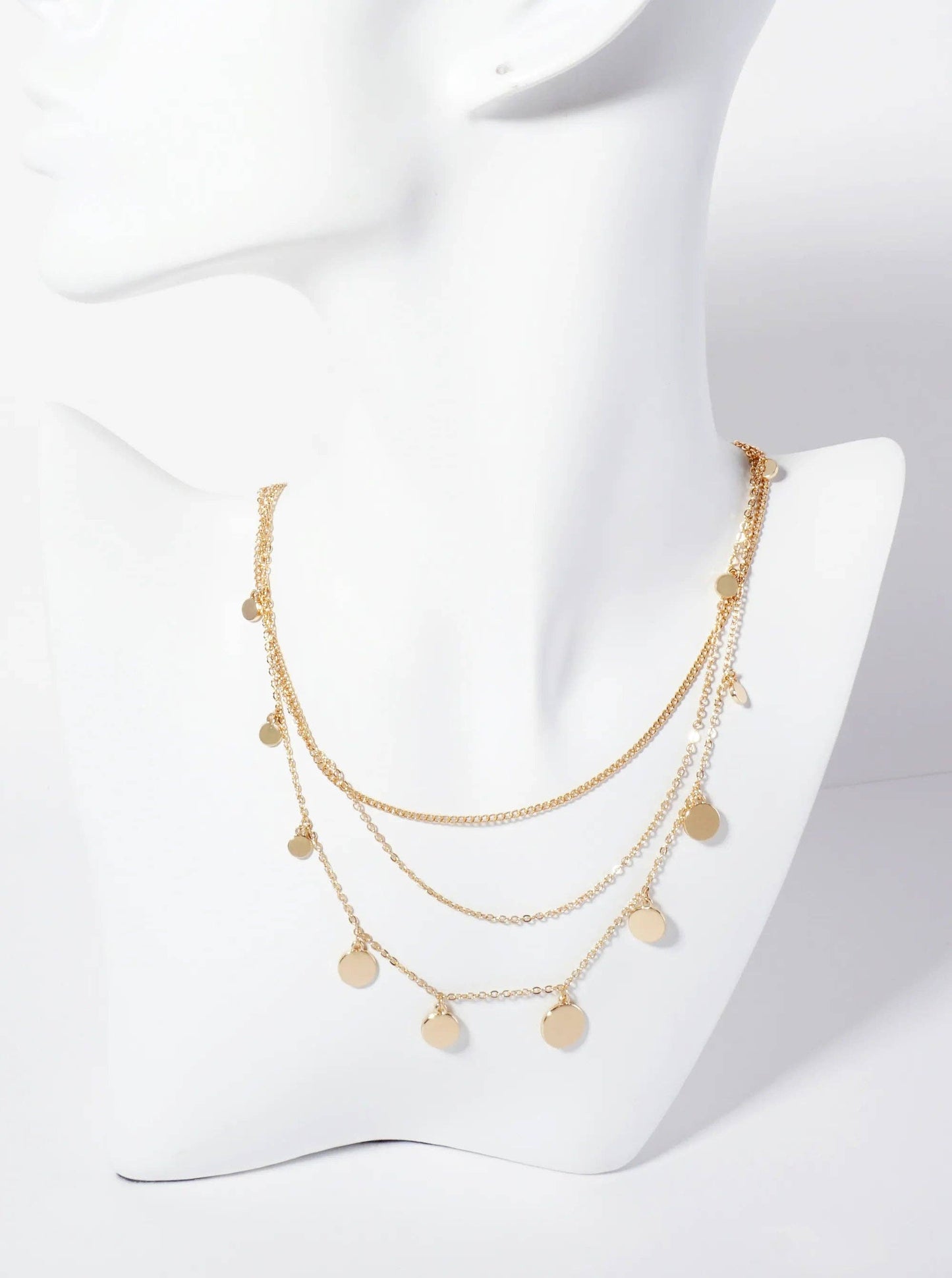 Polished Metal Graduated Disc Charm Layered Necklace