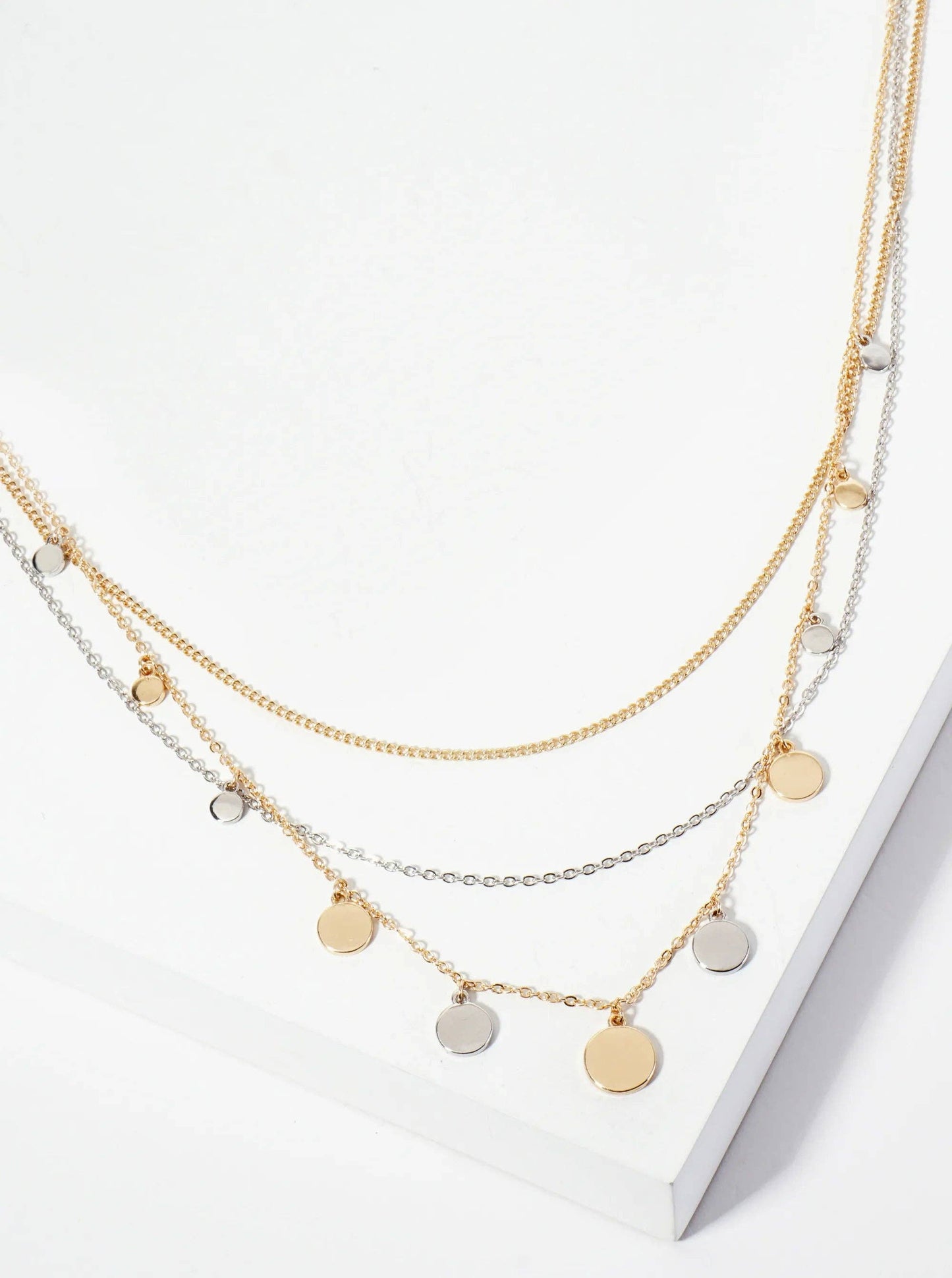Polished Metal Graduated Disc Charm Layered Necklace