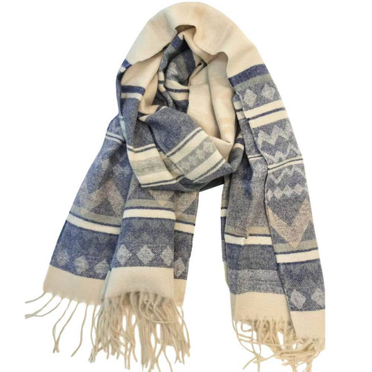 AZTEC PATTERN FRINGE EDGE KNIT OBLONG SCARF