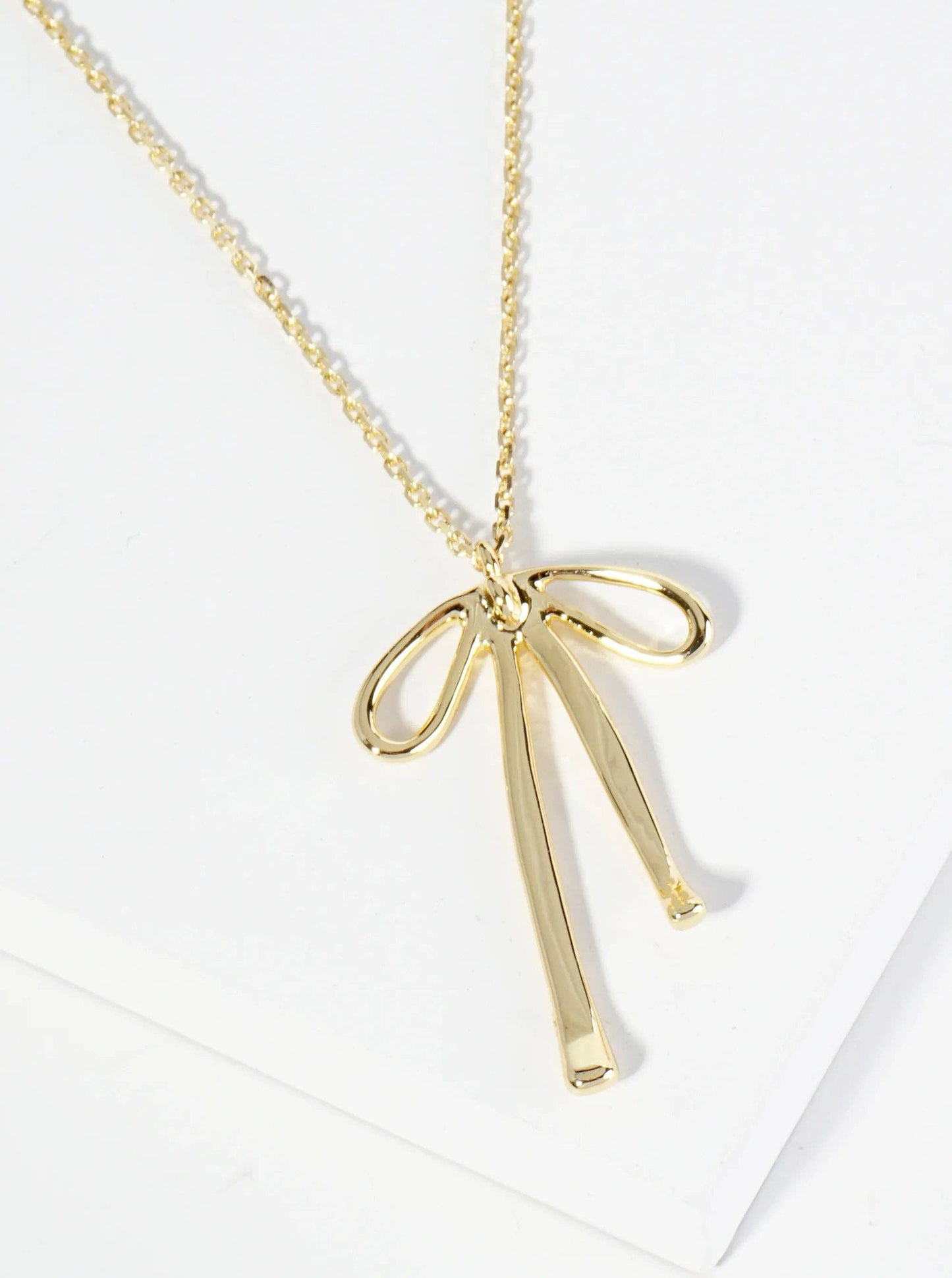 18K Gold Dipped Brass Ribbon Bow Pendant Necklace