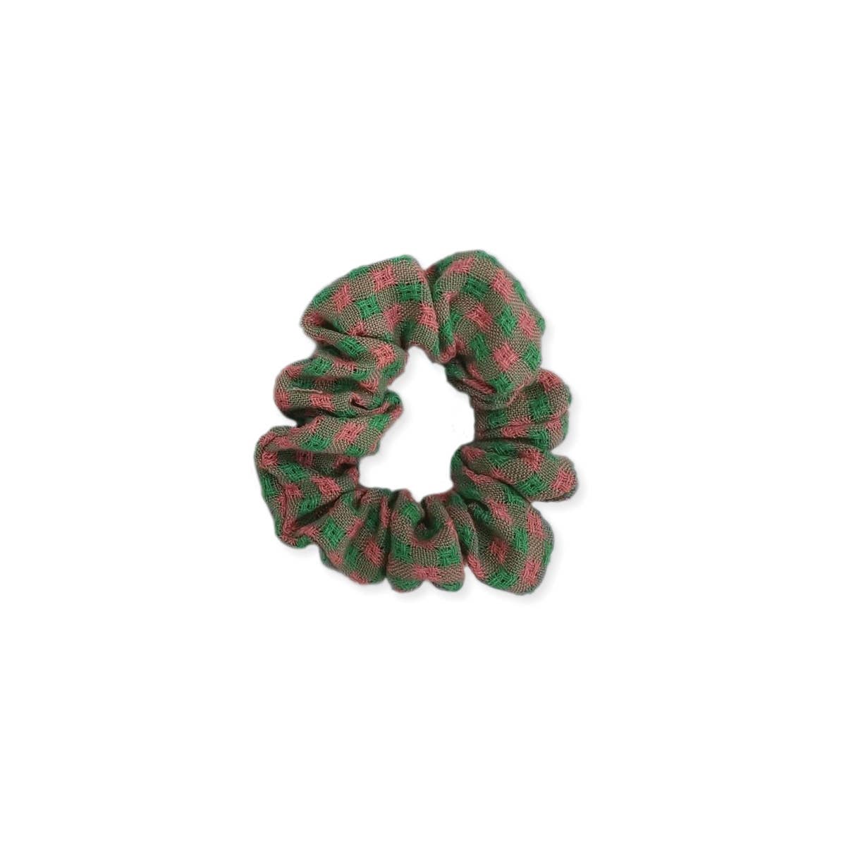 Cottage Gingham Green Pink Scrunchie