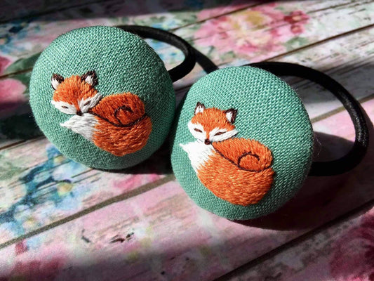 Embroidered Button Hair Tie
